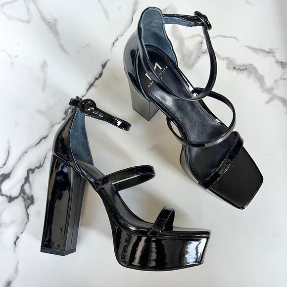 NEW Marc Fisher Frita Black Patent Leather Platform Sandals Size 8.5 - Picture 1 of 9